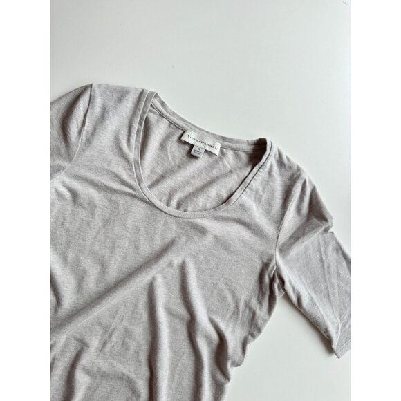 WHITE + WARREN Grey Cotton Modal Jersey Scoop Neck Half Sleeve T-Shirt, Size XS - Picture 6 of 13